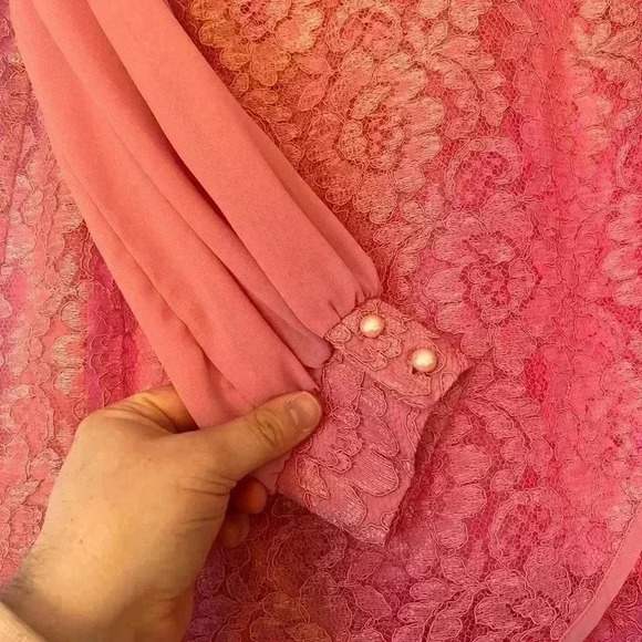 Vintage Ladies’ Size 16 Dress with Pleated Skirt  and Floral Lace Top - Picture 3 of 6